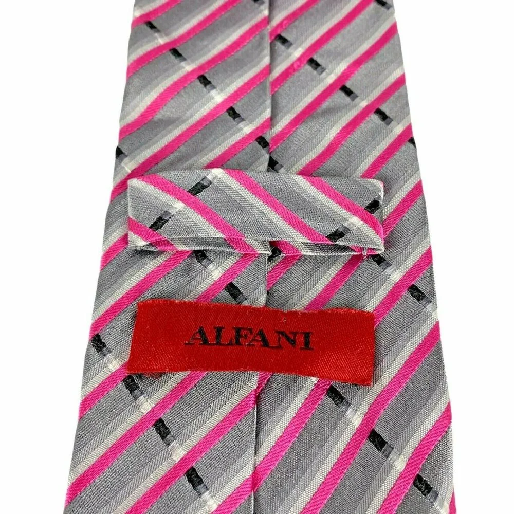 Alfani Pink Gray Black‎ Diagonal Striped Silk Tie